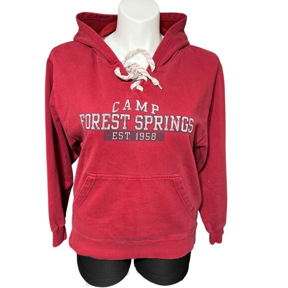 Artisans Womens Hoodie Hooded Pullover Sweatshirt Camp Forest Springs Red Medium - Picture 2 of 9